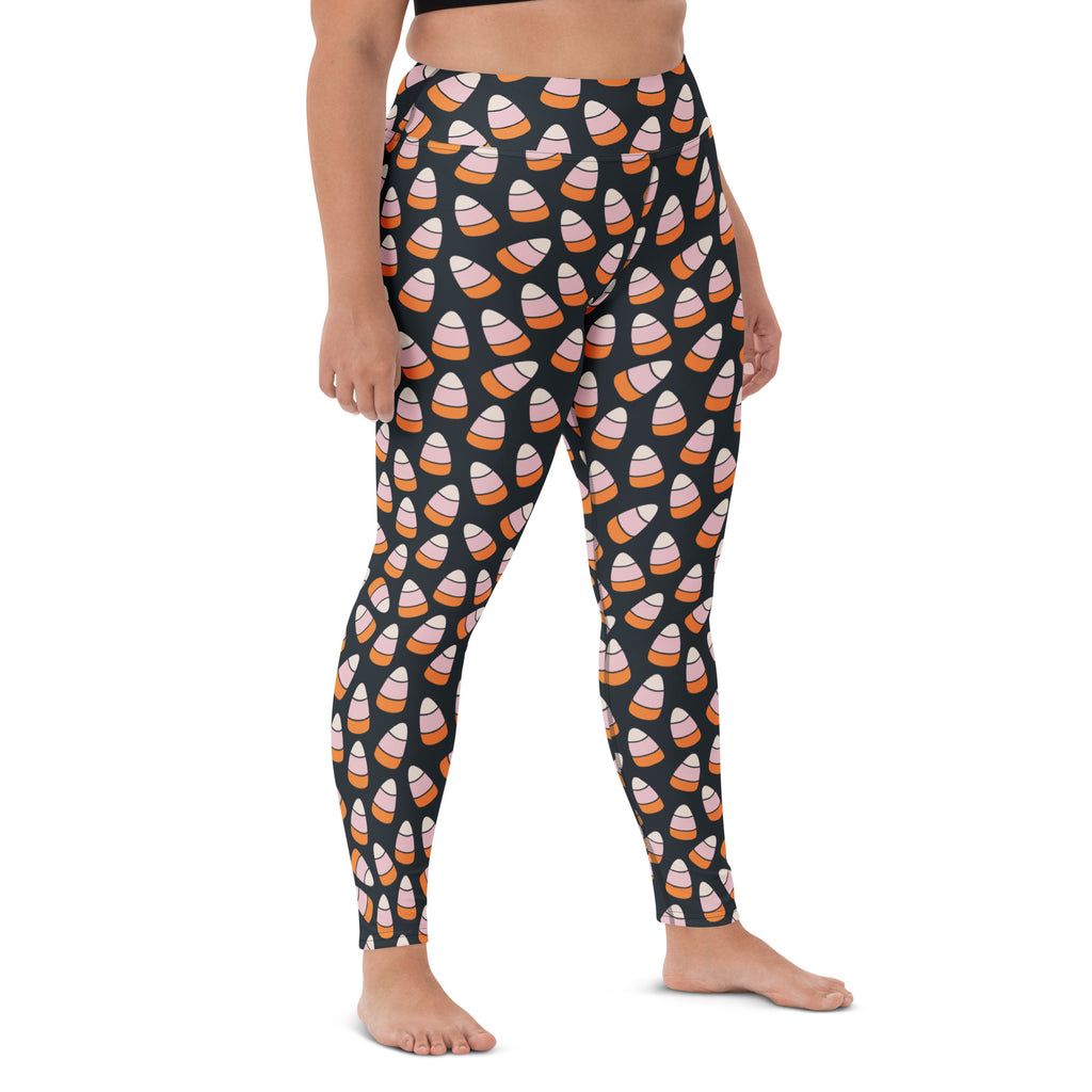 Women's Pink & Orange Candy Corn Buttery Soft Yoga Leggings - Quick Drying, High Waisted Comfort