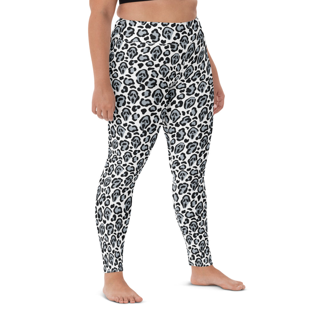 Women's Ghost Face Leopard Halloween Buttery Soft Yoga Leggings - Quick Drying, High Waisted Comfort