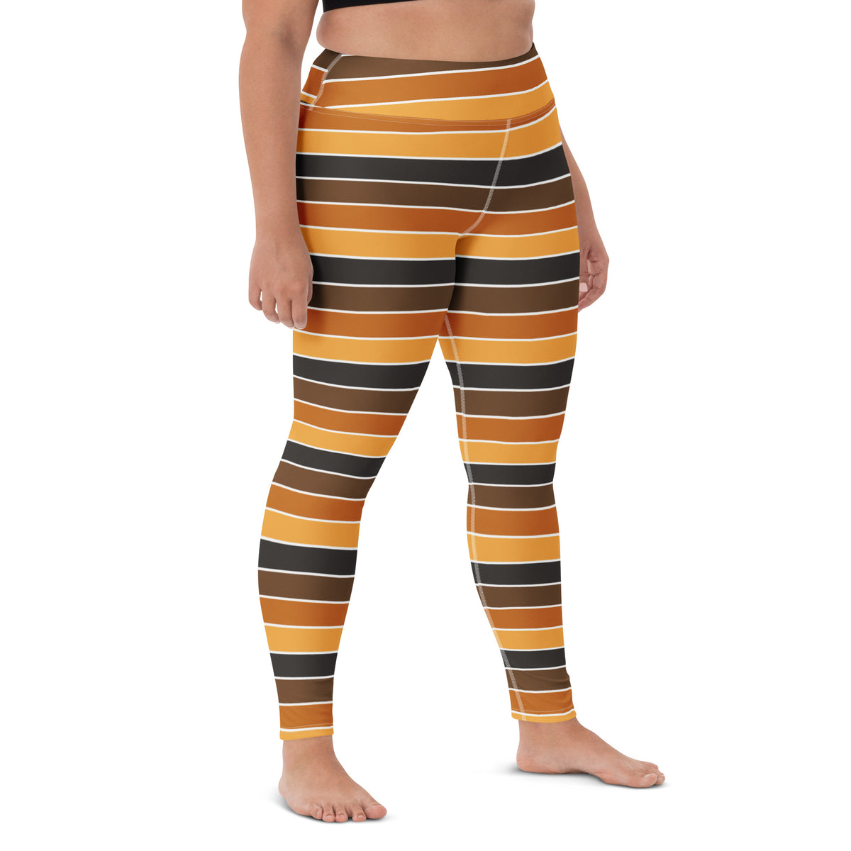 Women's Orange & Brown Striped Halloween Buttery Soft Yoga Leggings - Quick Drying, High Waisted Comfort