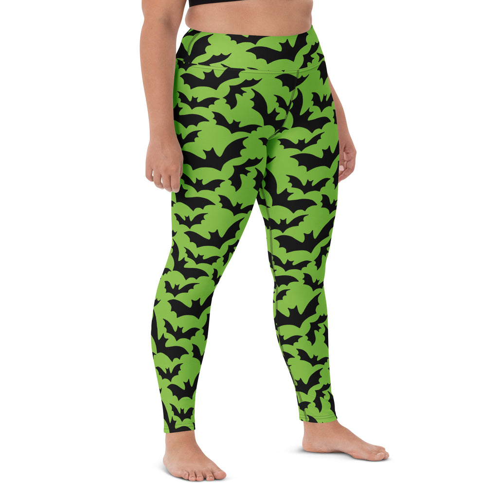 Women's Green Bat Halloween Buttery Soft Yoga Leggings - Quick Drying, High Waisted Comfort