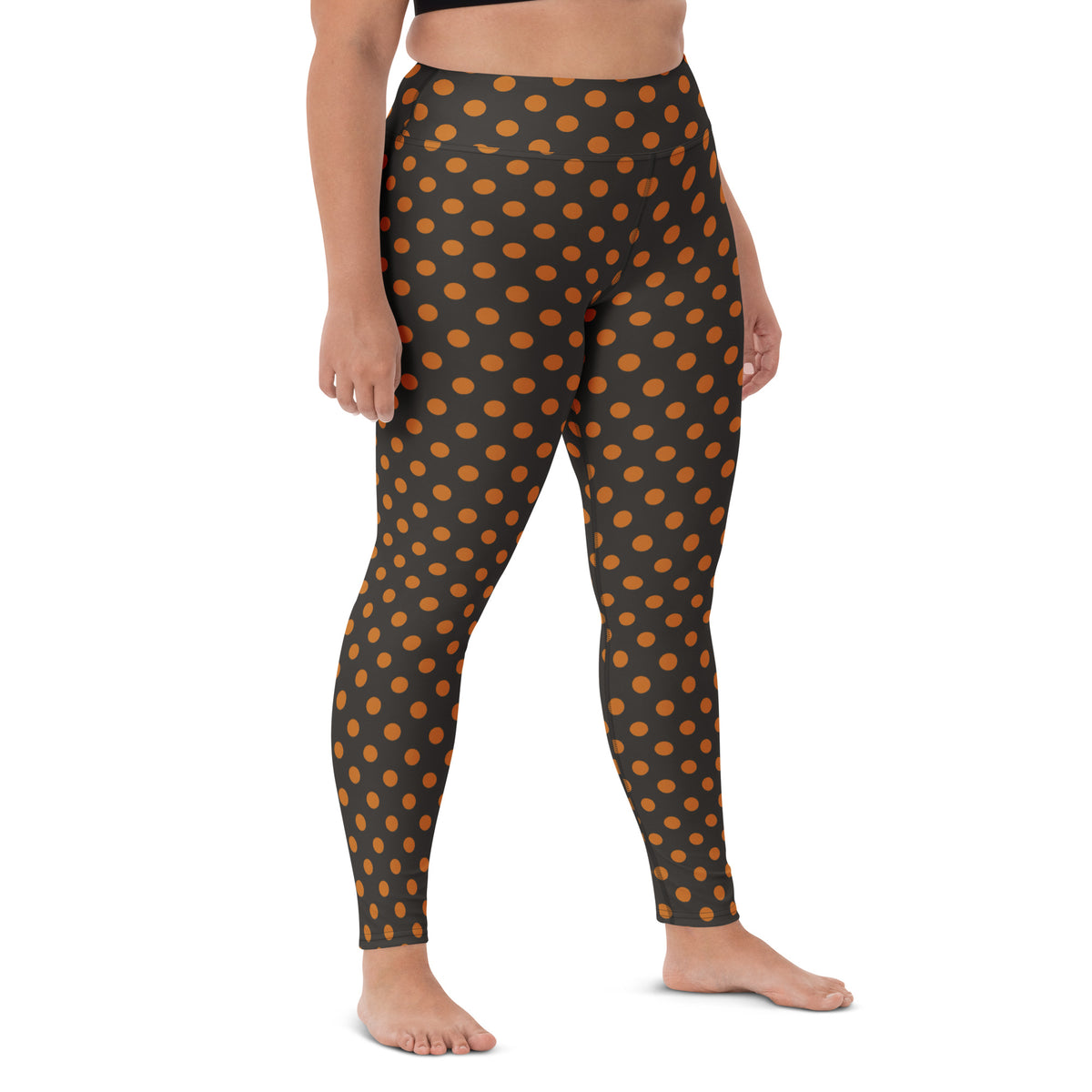 Women's Dark Orange Polka Dot Buttery Soft Yoga Leggings - Quick Drying, High Waisted Comfort
