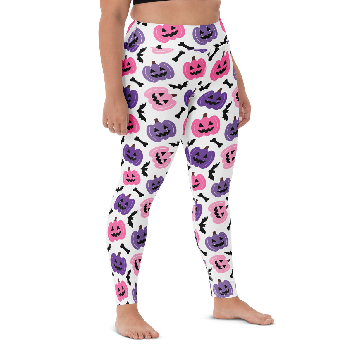 Women's Pink & Purple Pumpkin Halloween Buttery Soft Yoga Leggings - Quick Drying, High Waisted Comfort