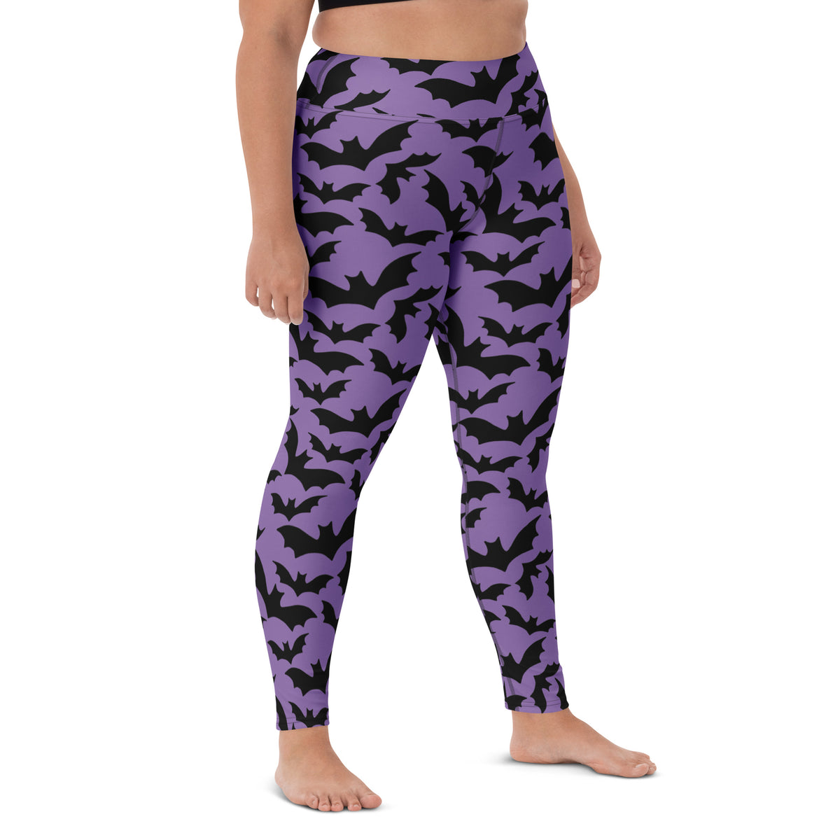 Women's Halloween Purple Bats Buttery Soft Yoga Leggings - Quick Drying, High Waisted Comfort