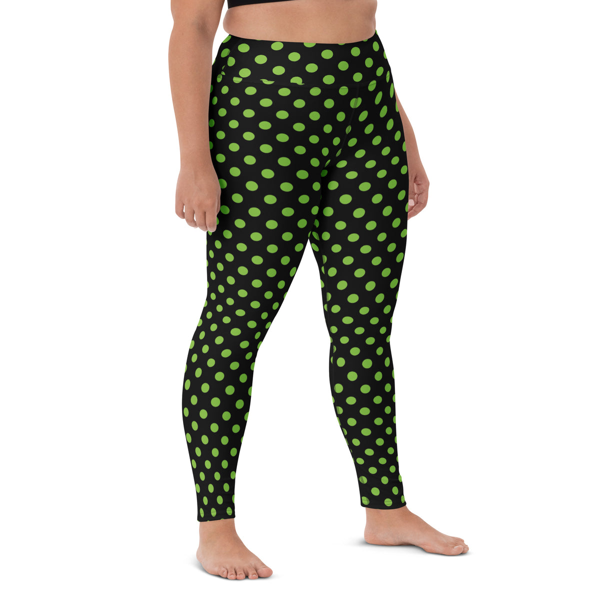 Women's Green Polka Dot Buttery Soft Yoga Leggings - Quick Drying, High Waisted Comfort
