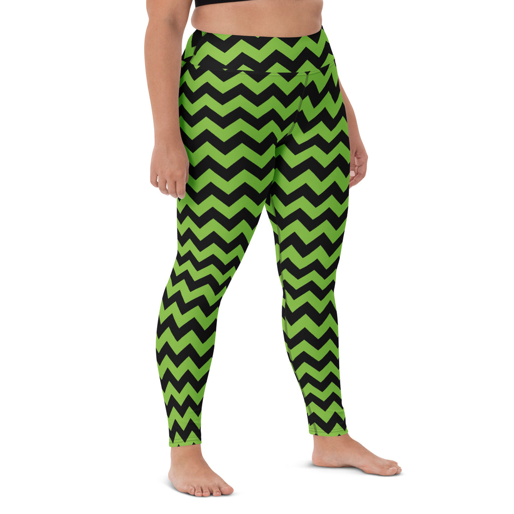 Women's Green Chevron Halloween Buttery Soft Yoga Leggings - Quick Drying, High Waisted Comfort