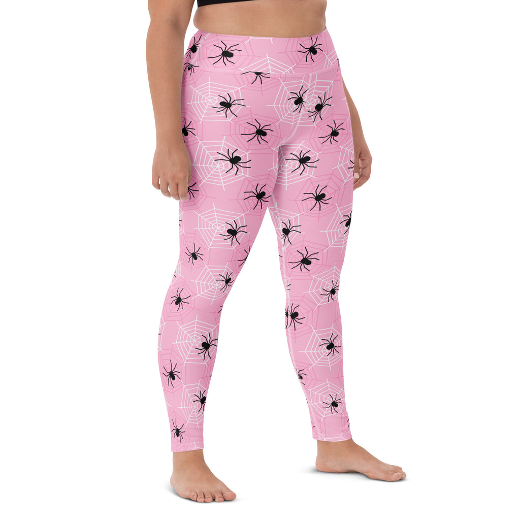 Women's Pink Spider Halloween Buttery Soft Yoga Leggings - Quick Drying, High Waisted Comfort