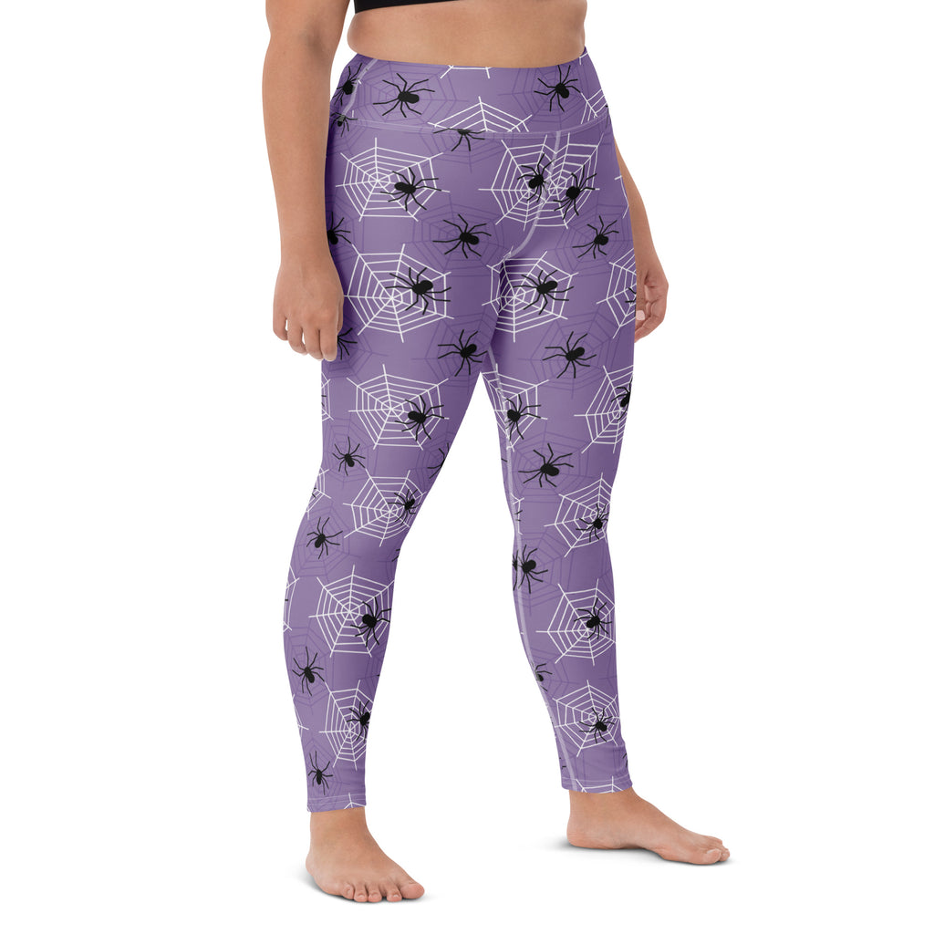 Women's Dark Purple Spider Halloween Buttery Soft Yoga Leggings - Quick Drying, High Waisted Comfort