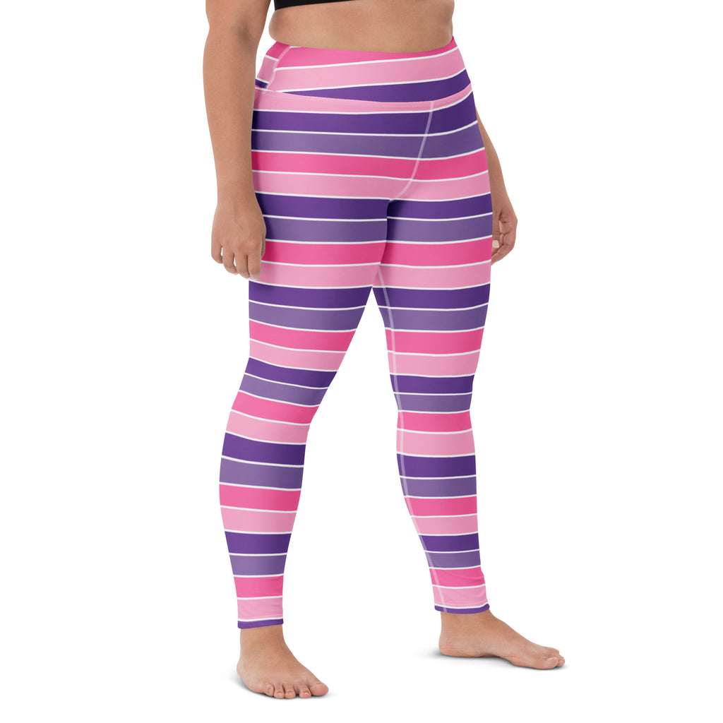 Women's Pink & Purple Striped Halloween Buttery Soft Yoga Leggings - Quick Drying, High Waisted Comfort