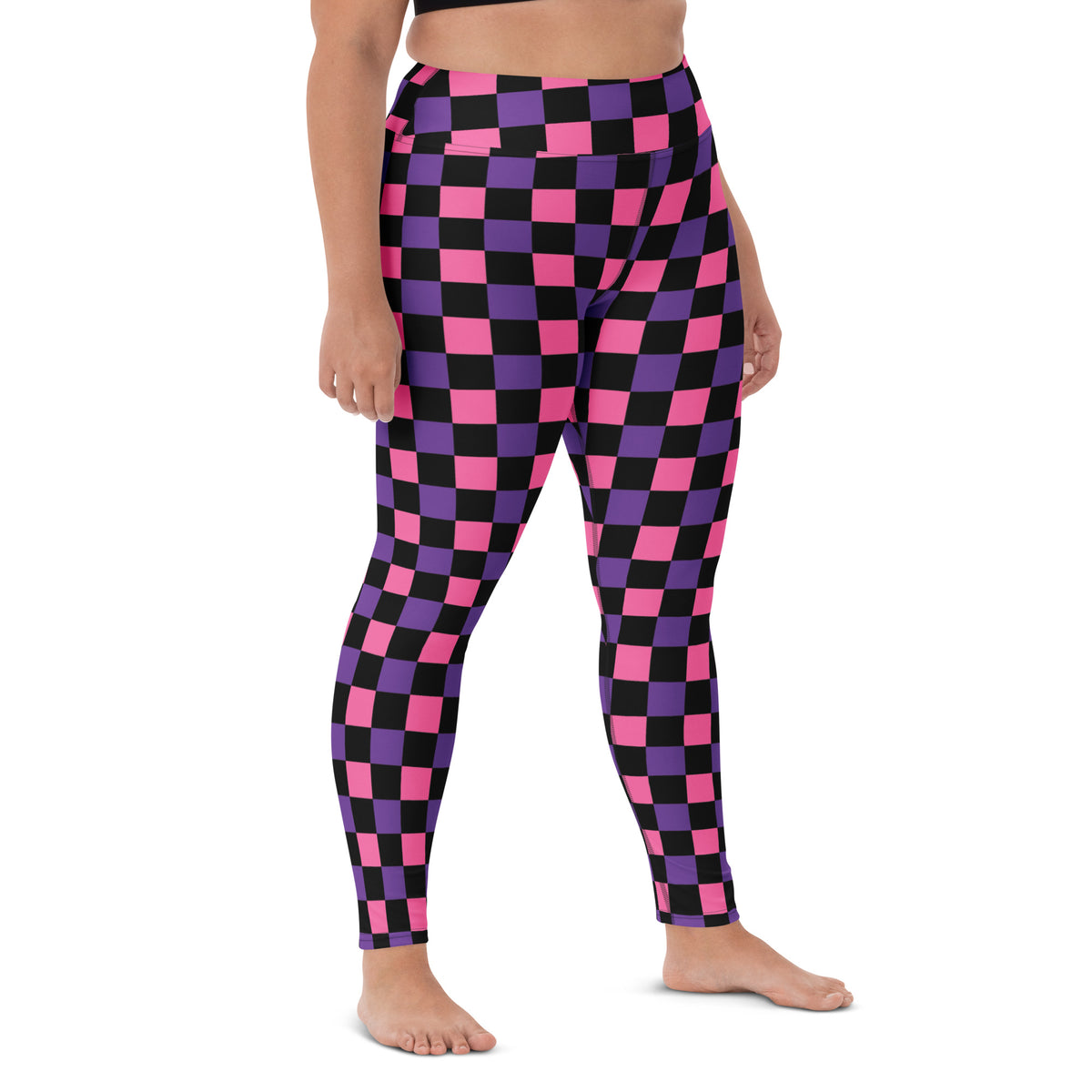 Women's Pink Purple Black Checkered Halloween Buttery Soft Yoga Leggings - Quick Drying, High Waisted Comfort
