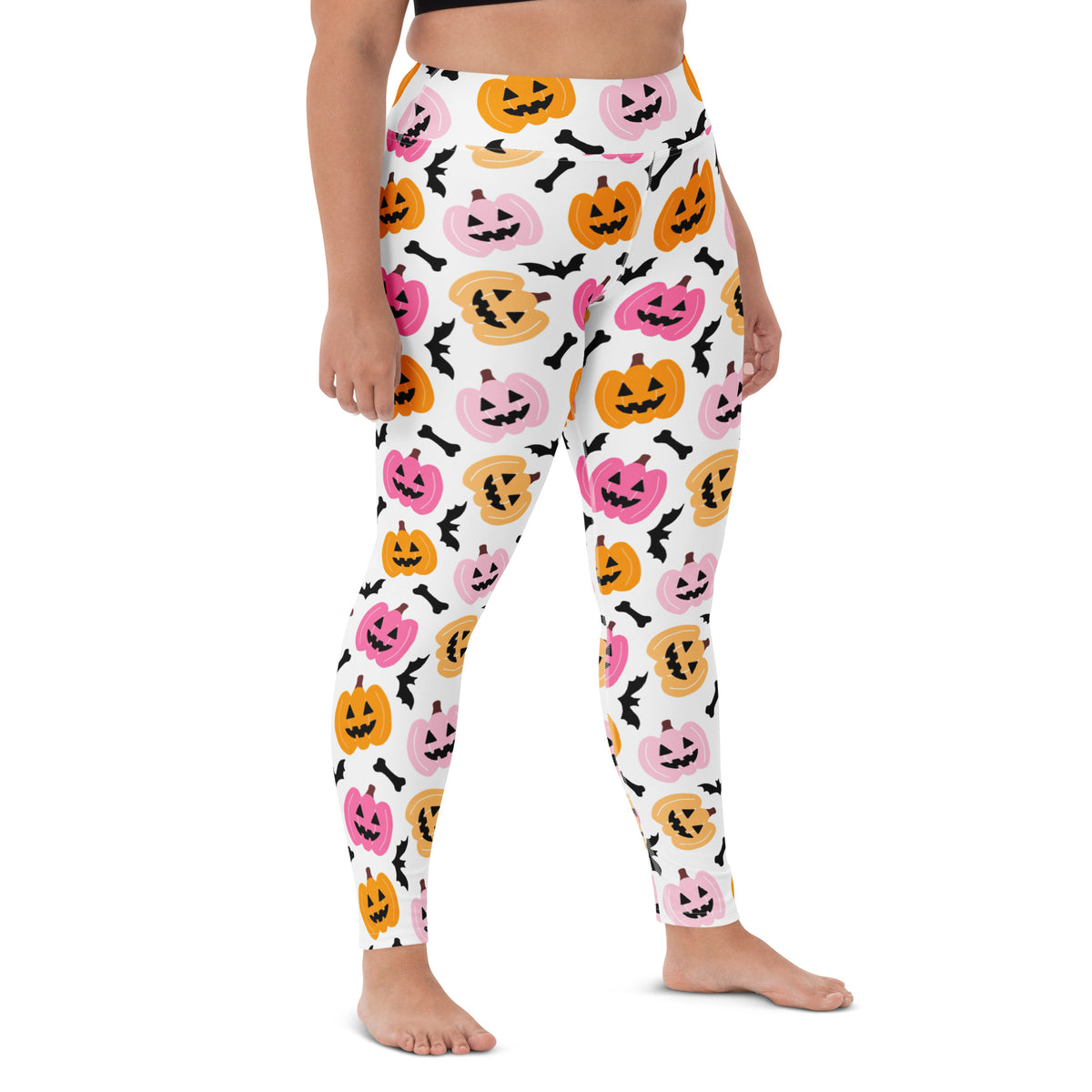 Women's Pink & Orange Pumpkin Halloween Buttery Soft Yoga Leggings - Quick Drying, High Waisted Comfort