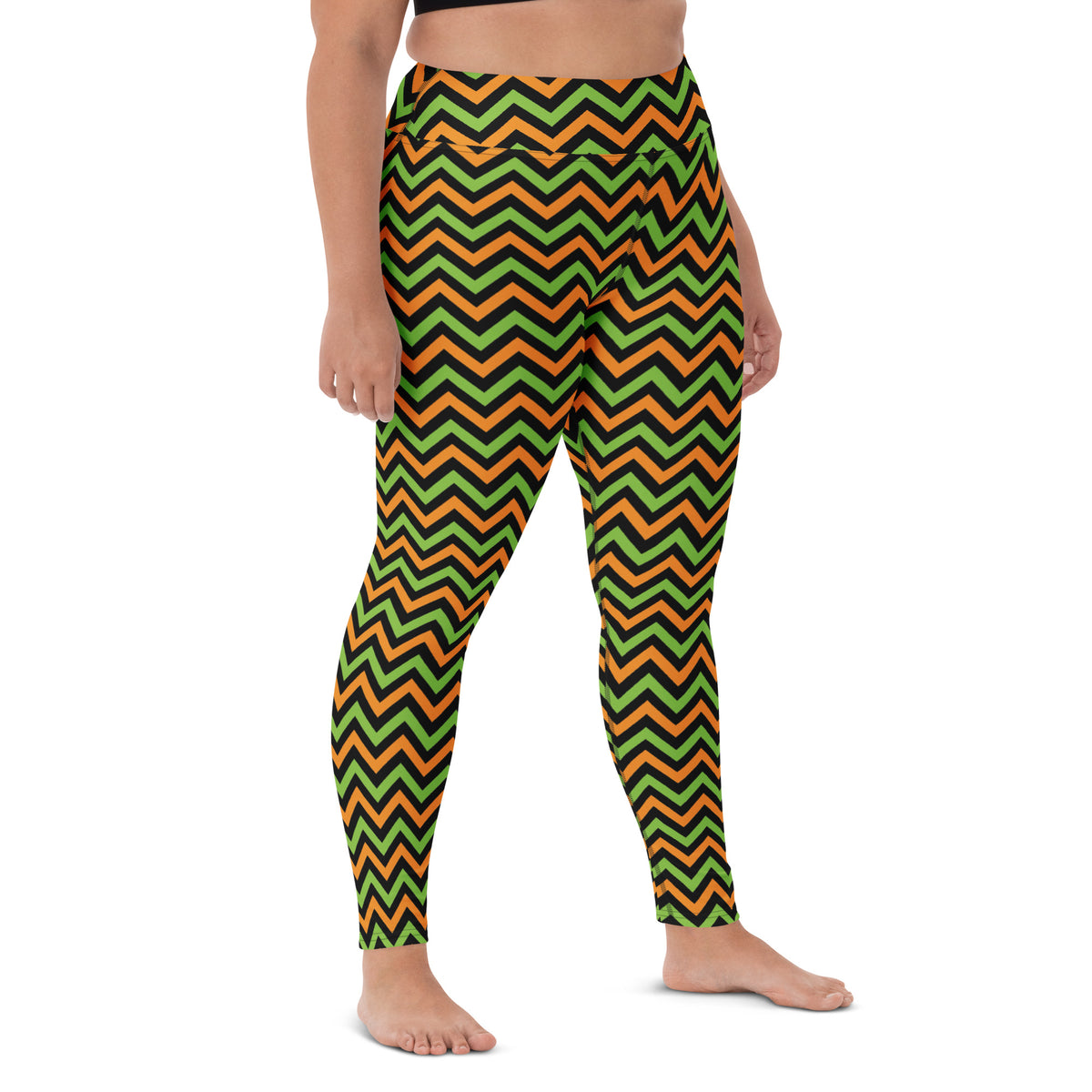 Women's Orange & Green Chevron Halloween Buttery Soft Yoga Leggings - Quick Drying, High Waisted Comfort