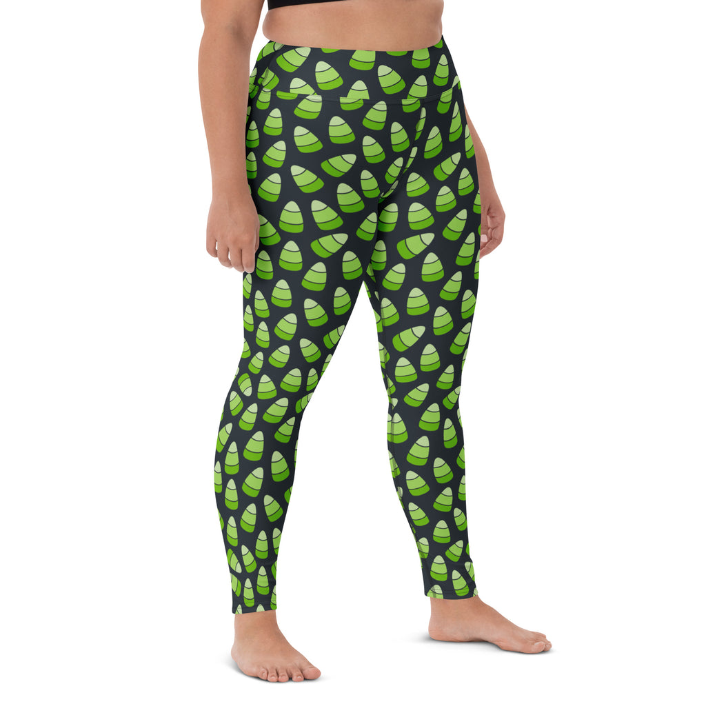 Women's Green Candy Corn Halloween Buttery Soft Yoga Leggings - Quick Drying, High Waisted Comfort