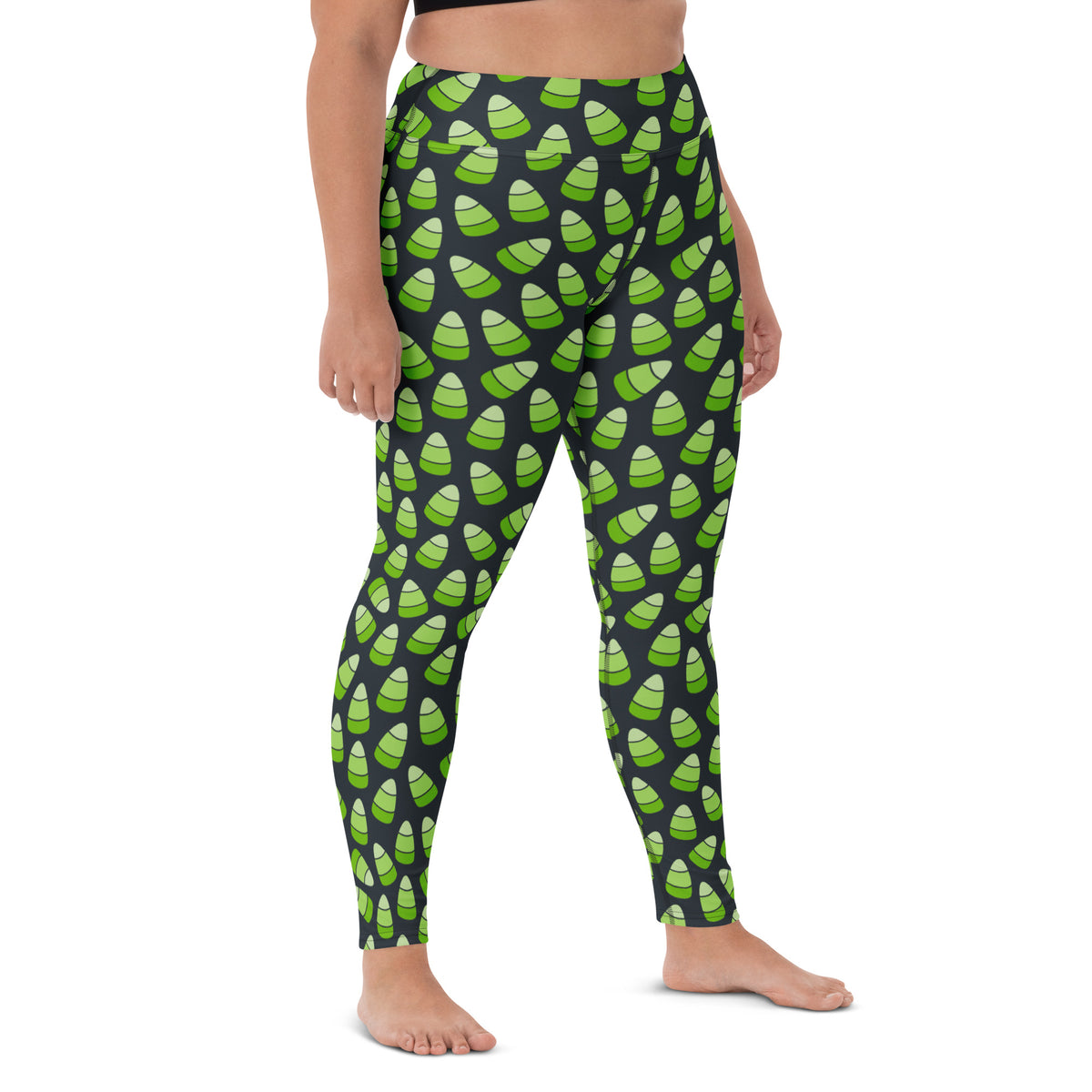 Women's Green Candy Corn Halloween Buttery Soft Yoga Leggings - Quick Drying, High Waisted Comfort