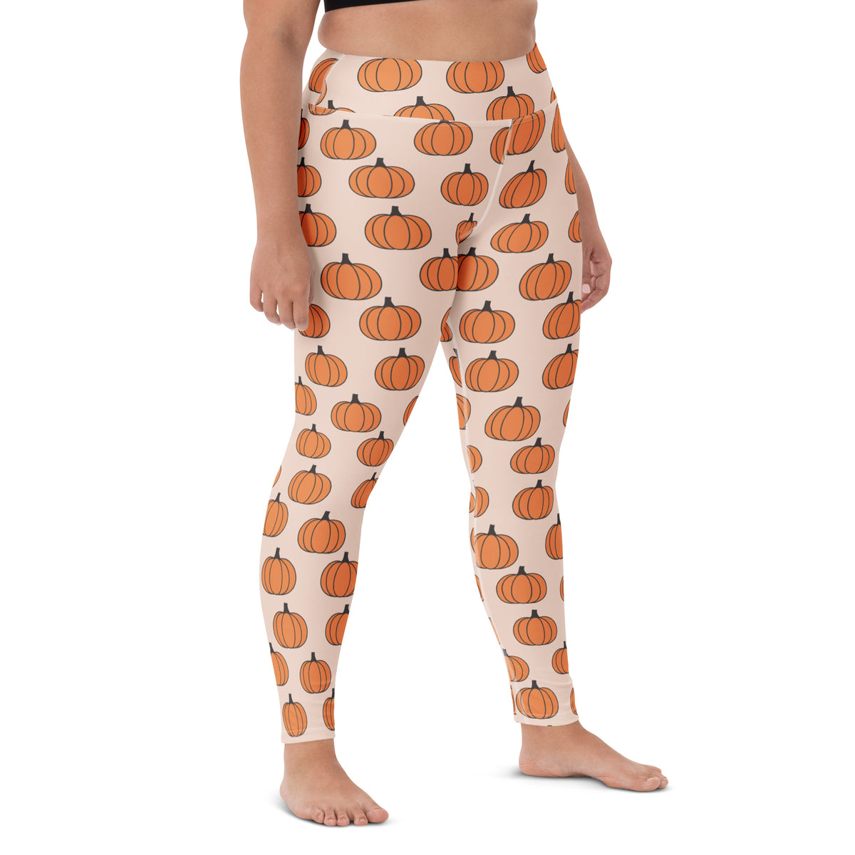 Women's Orange Pumpkin Patch Buttery Soft Yoga Leggings - Quick Drying, High Waisted Comfort