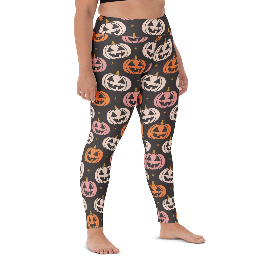 Women's Autumn Jack O’ Lantern Buttery Soft Yoga Leggings - Quick Drying, High Waisted Comfort
