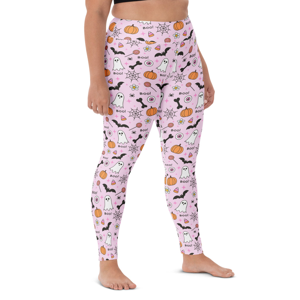 Women's Pink Cute Halloween Buttery Soft Yoga Leggings - Quick Drying, High Waisted Comfort