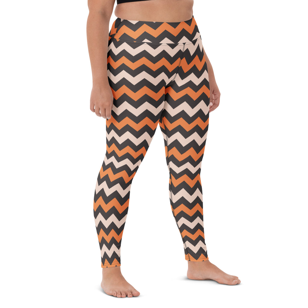 Women's Orange & Cream Chevron Halloween Buttery Soft Yoga Leggings - Quick Drying, High Waisted Comfort