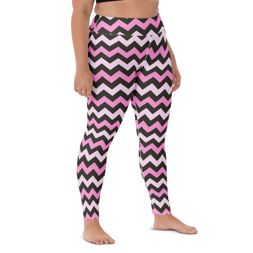 Women's Pink & Gray Chevron Halloween Buttery Soft Yoga Leggings - Quick Drying, High Waisted Comfort