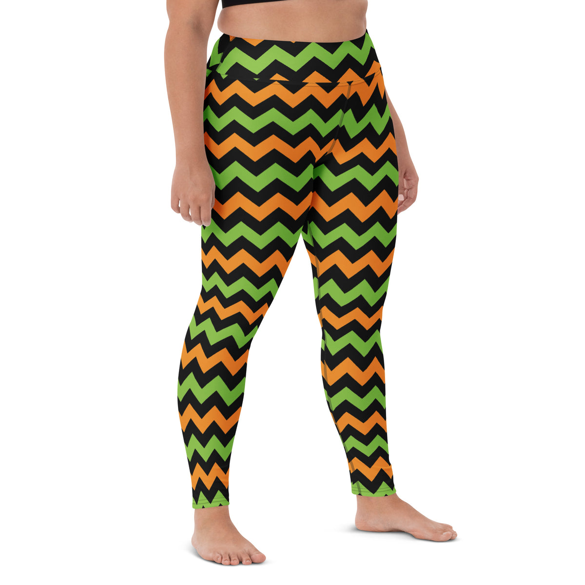 Women's Orange & Green Chevron Halloween Buttery Soft Yoga Leggings - Quick Drying, High Waisted Comfort