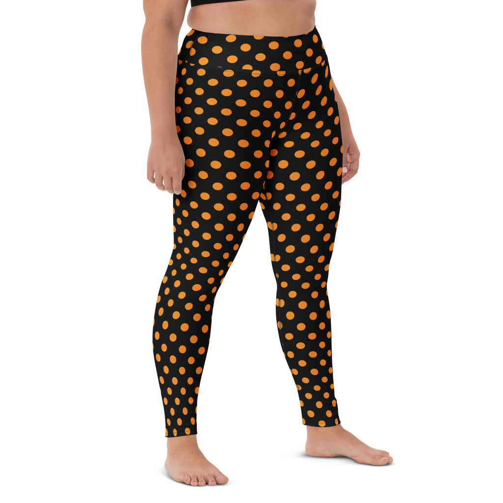 Women's Orange Polka Dot Halloween Buttery Soft Yoga Leggings - Quick Drying, High Waisted Comfort