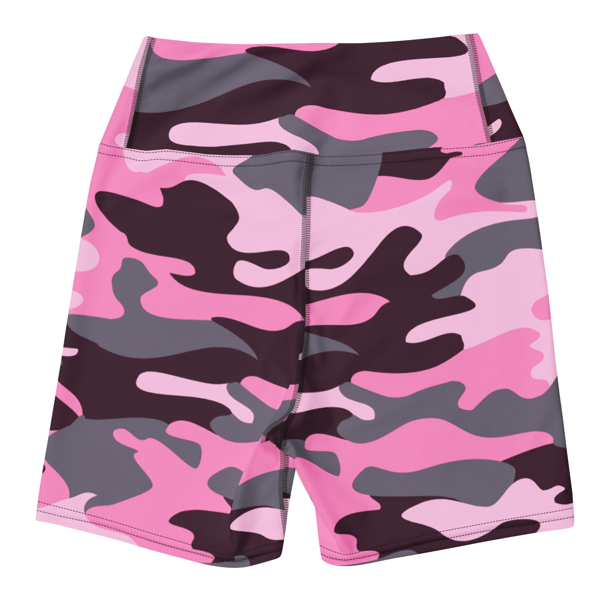 Women’s pink and gray camouflage high waisted buttery soft yoga shorts for active wear