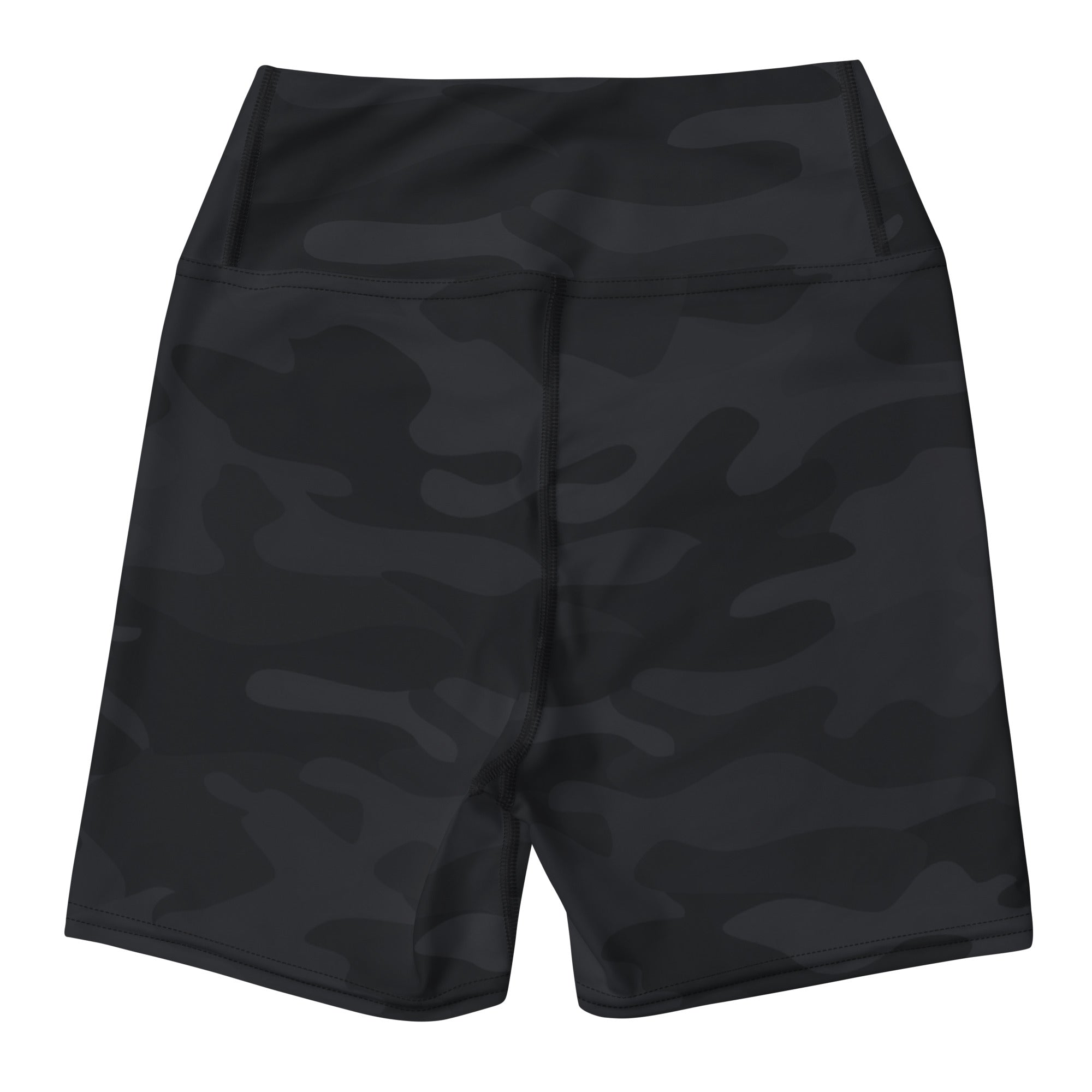 Women’s black camouflage high waisted buttery soft yoga shorts designed for active wear and comfort