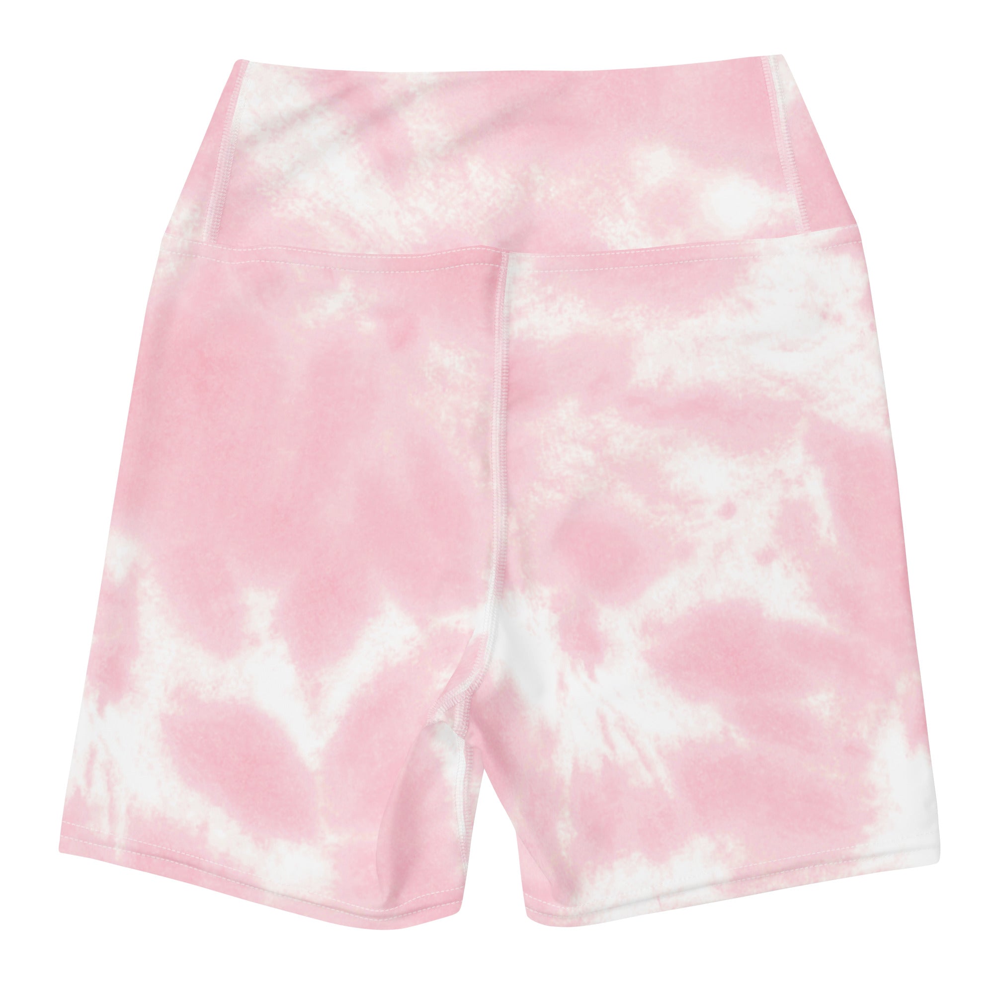 Women’s pink and white tie dye high waisted buttery soft yoga shorts perfect for activewear and workouts