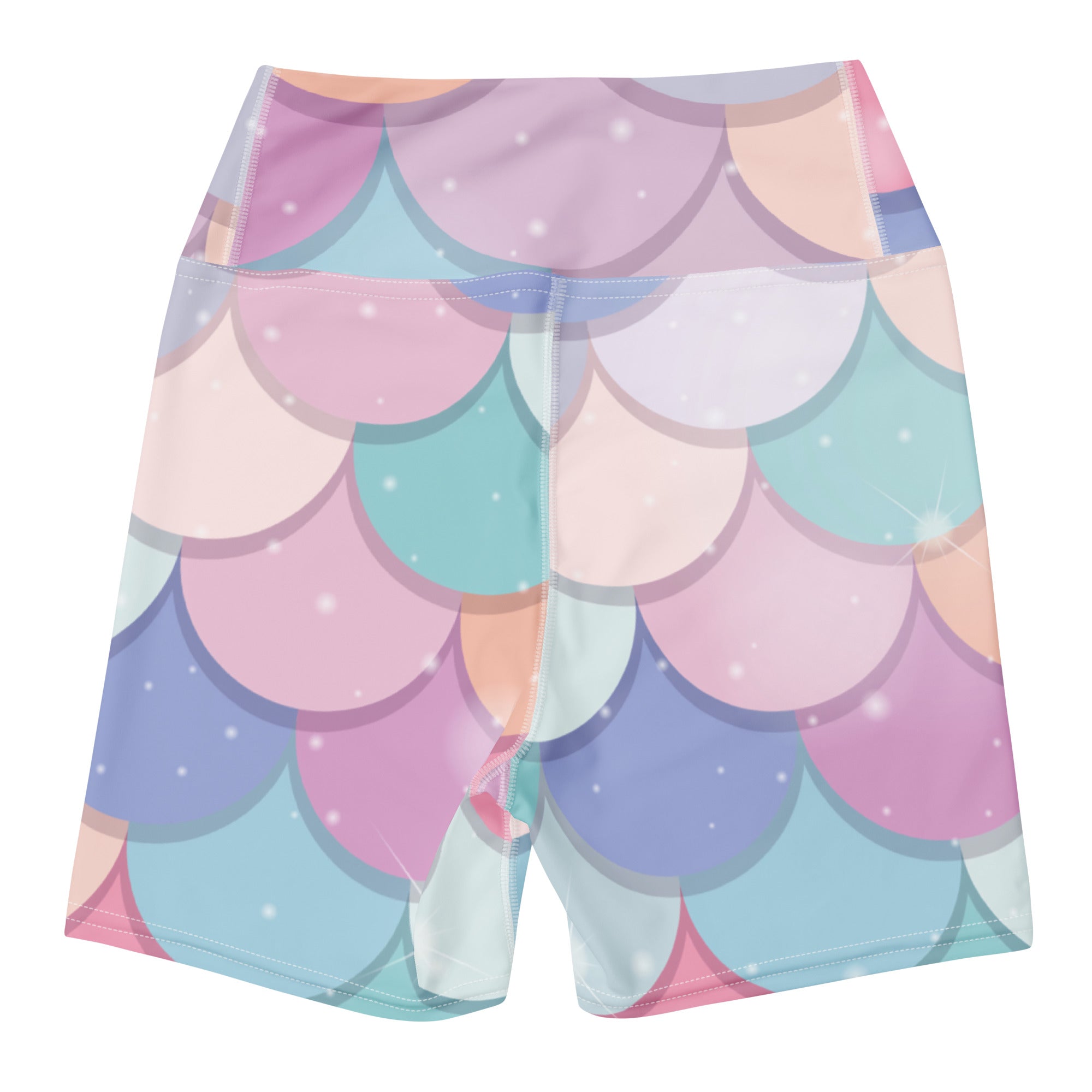 Women’s rainbow mermaid yoga shorts high waisted pastel mermaid scale pattern buttery soft active pants