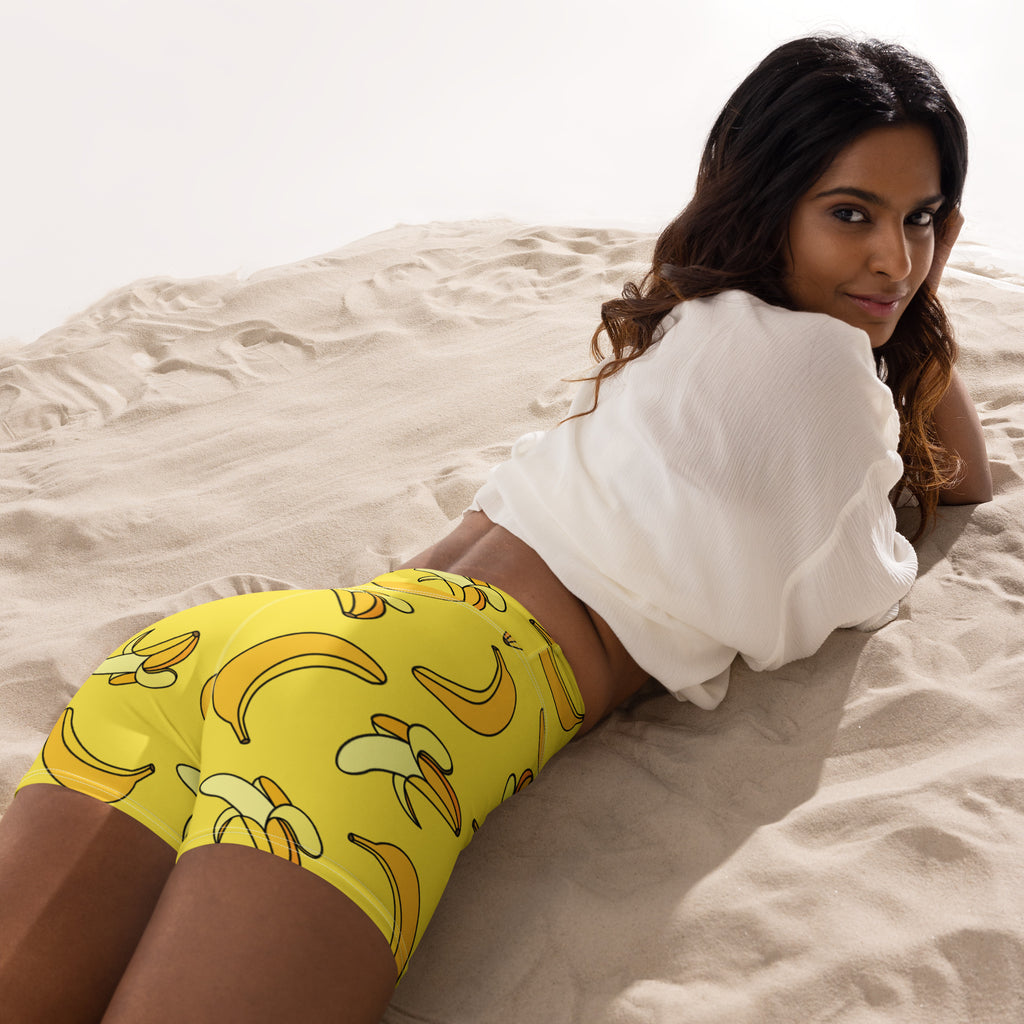 Women’s Yellow Banana Yoga Shorts – High Waisted Buttery Soft Active Pants
