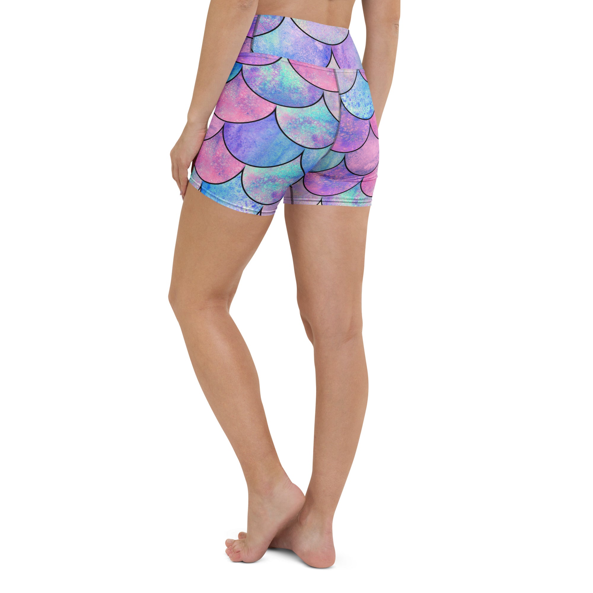 Women’s Pastel Mermaid Yoga Shorts – High Waisted Buttery Soft Active Pants