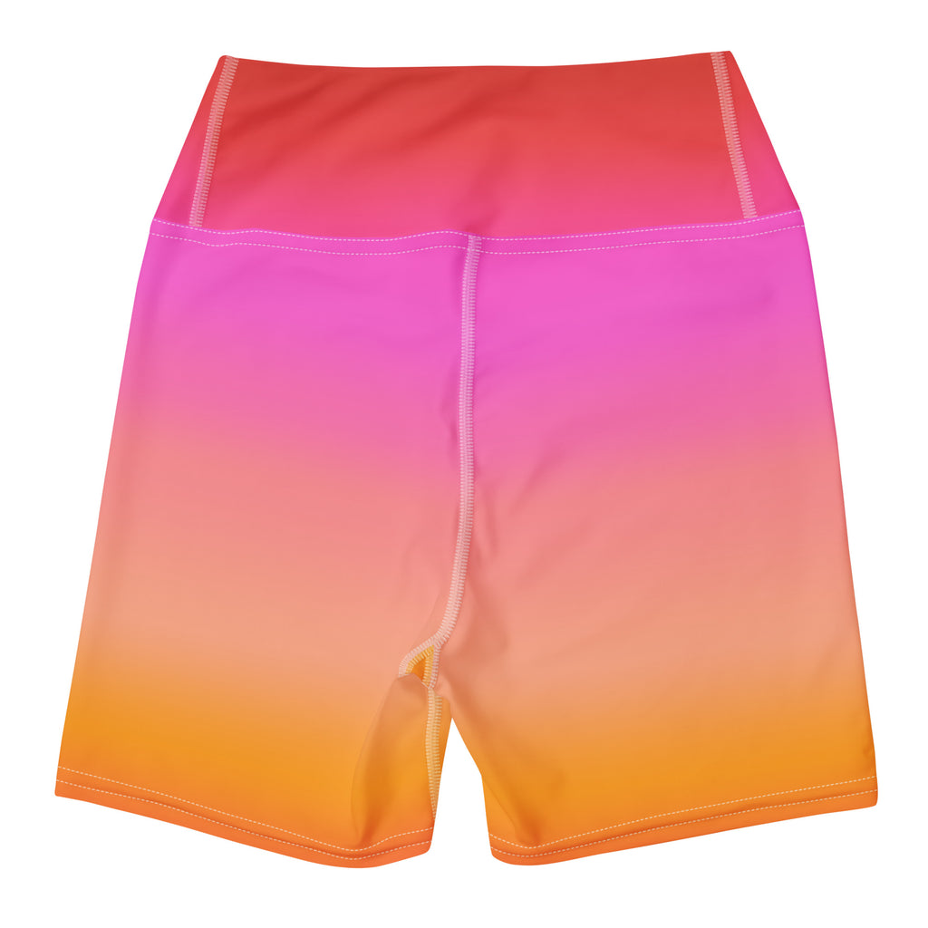 Women’s Sunset Ombre Yoga Shorts – High Waisted Buttery Soft Active Pants
