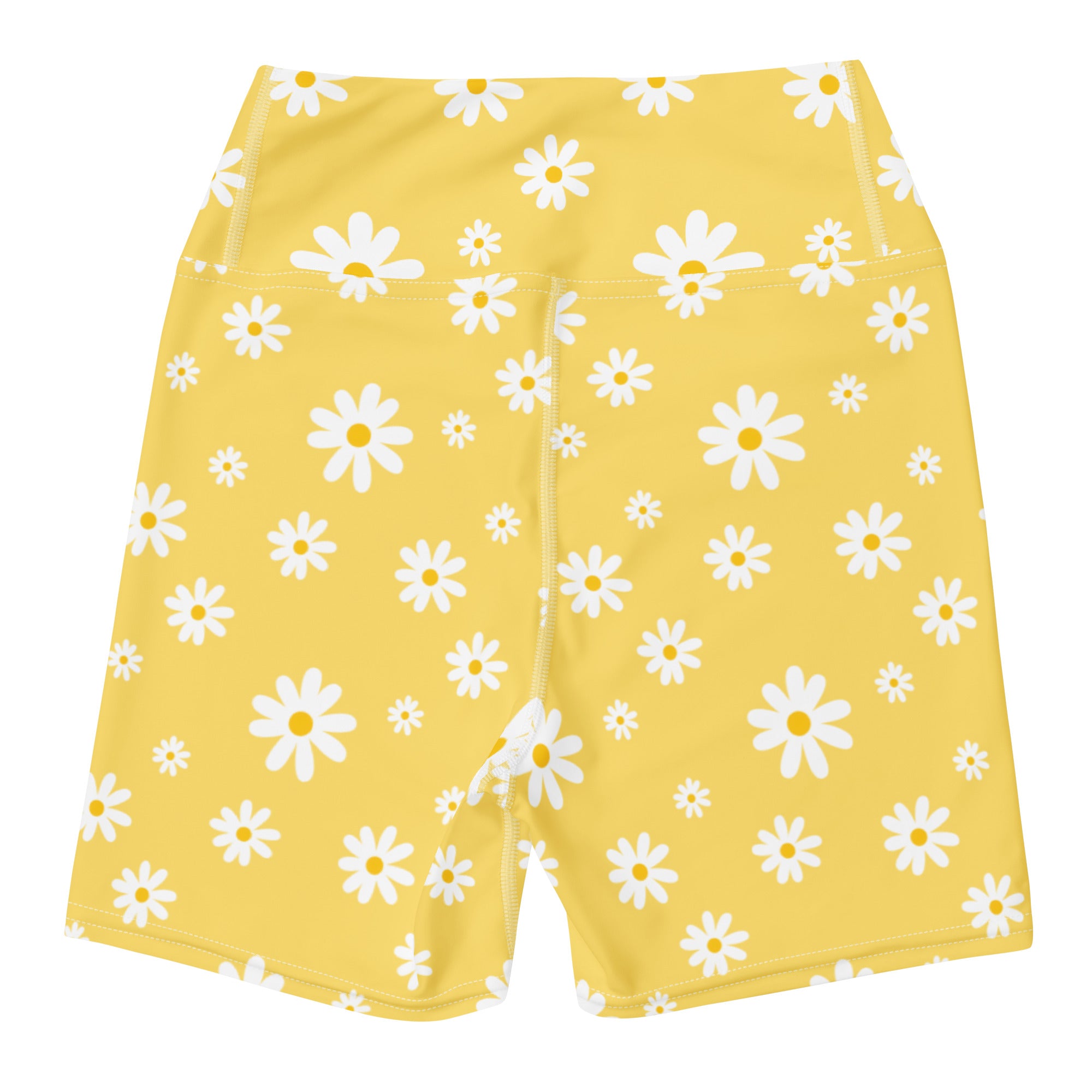 Women’s Yellow Daisy Yoga Shorts – High Waisted Buttery Soft Active Pants