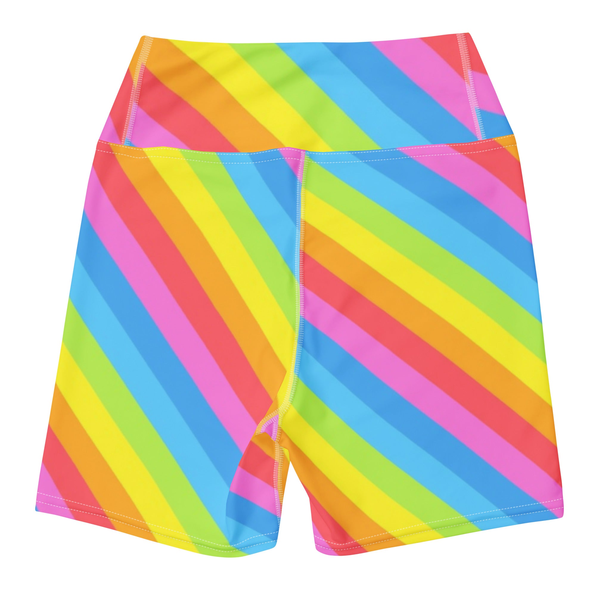 Women’s Rainbow Stripe Yoga Shorts – High Waisted Buttery Soft Active Pants