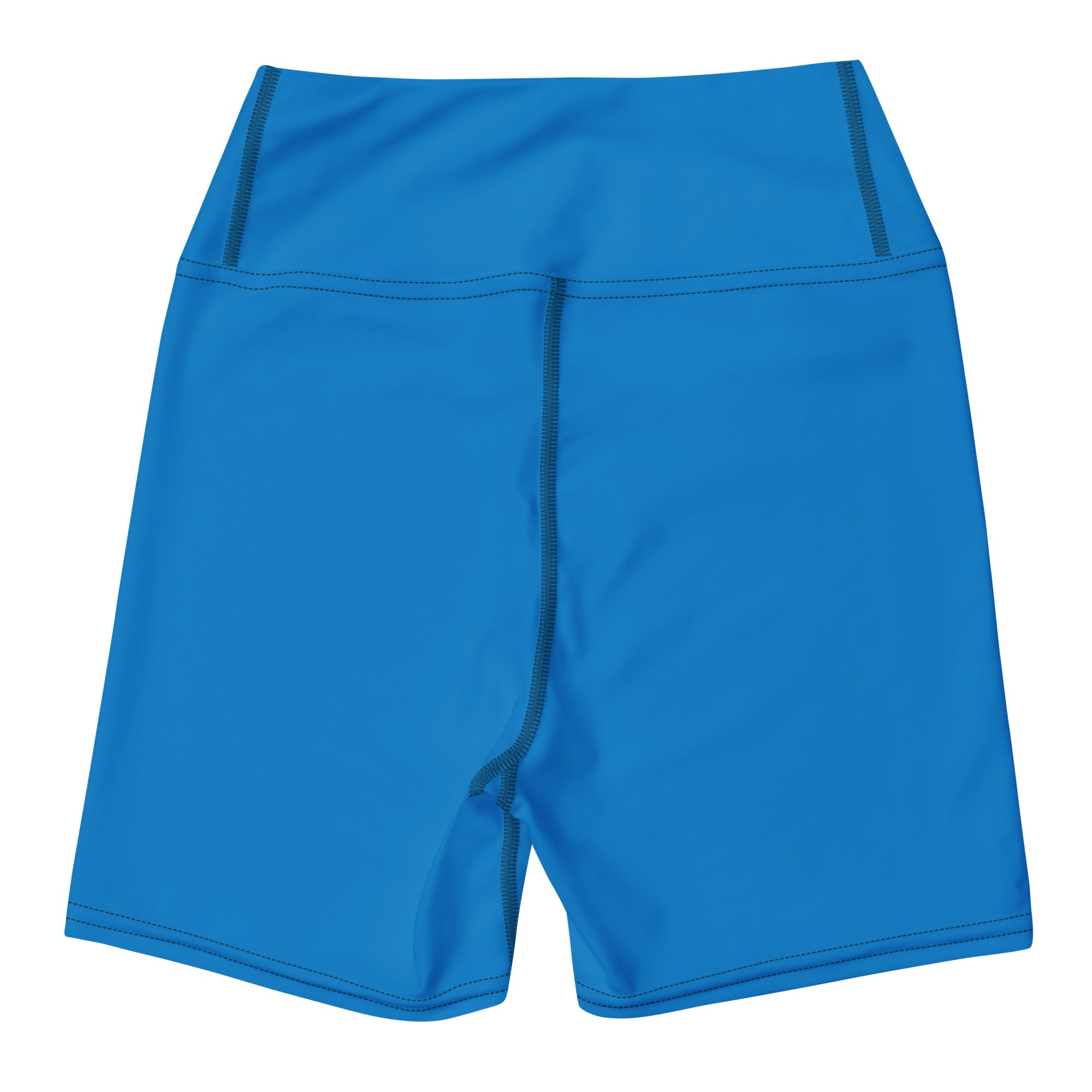 Women’s buttery soft cobalt blue high waisted athletic shorts with dark stitching for yoga and active wear