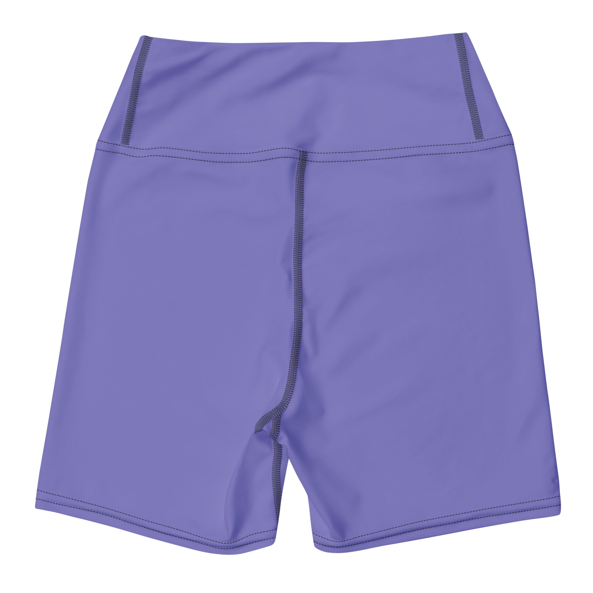 Women’s buttery soft purple high-waisted yoga shorts with dark gray stitching for comfortable active wear