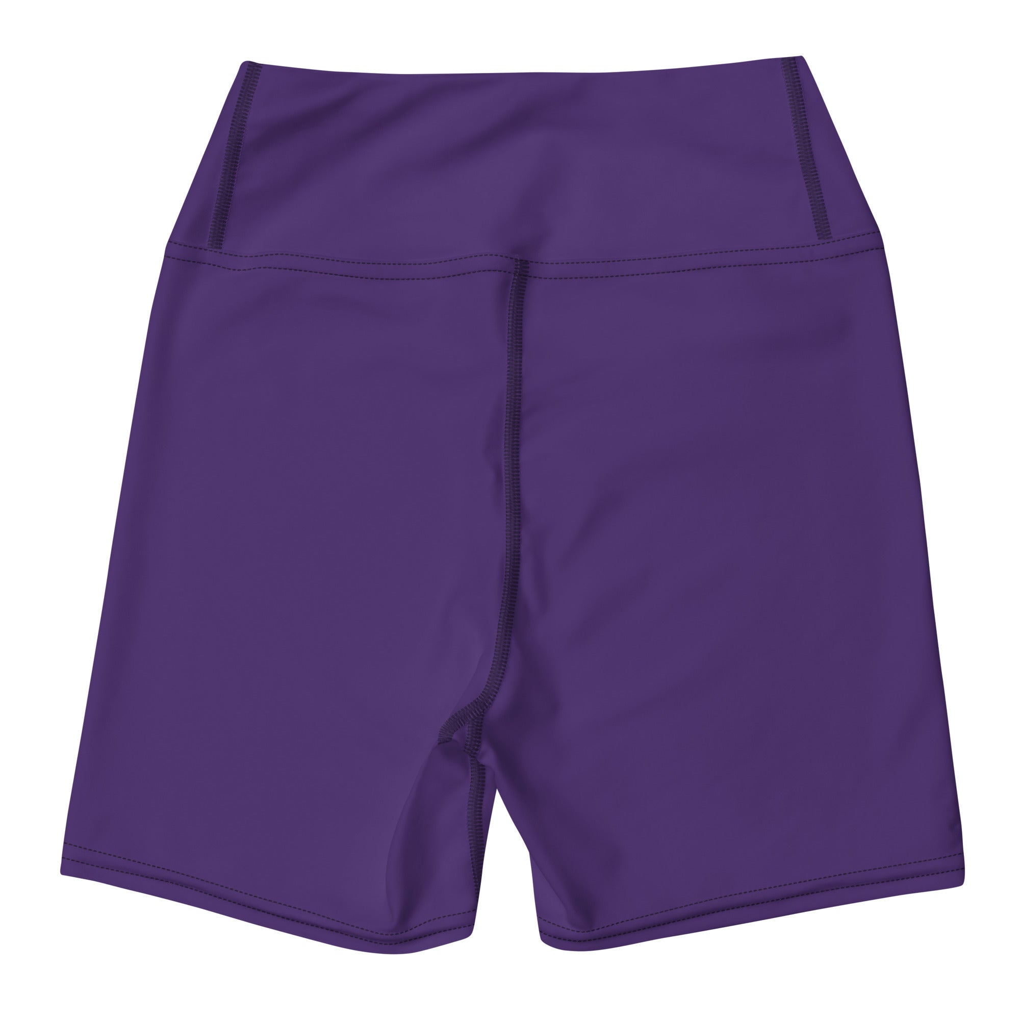 Women’s buttery soft high waisted dark purple yoga shorts with smooth stretchy fabric and subtle black stitching
