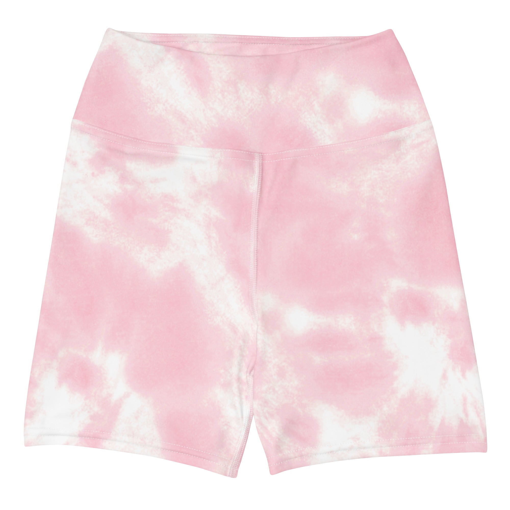 Women’s pink and white tie dye high waisted buttery soft bike shorts perfect for yoga and active wear