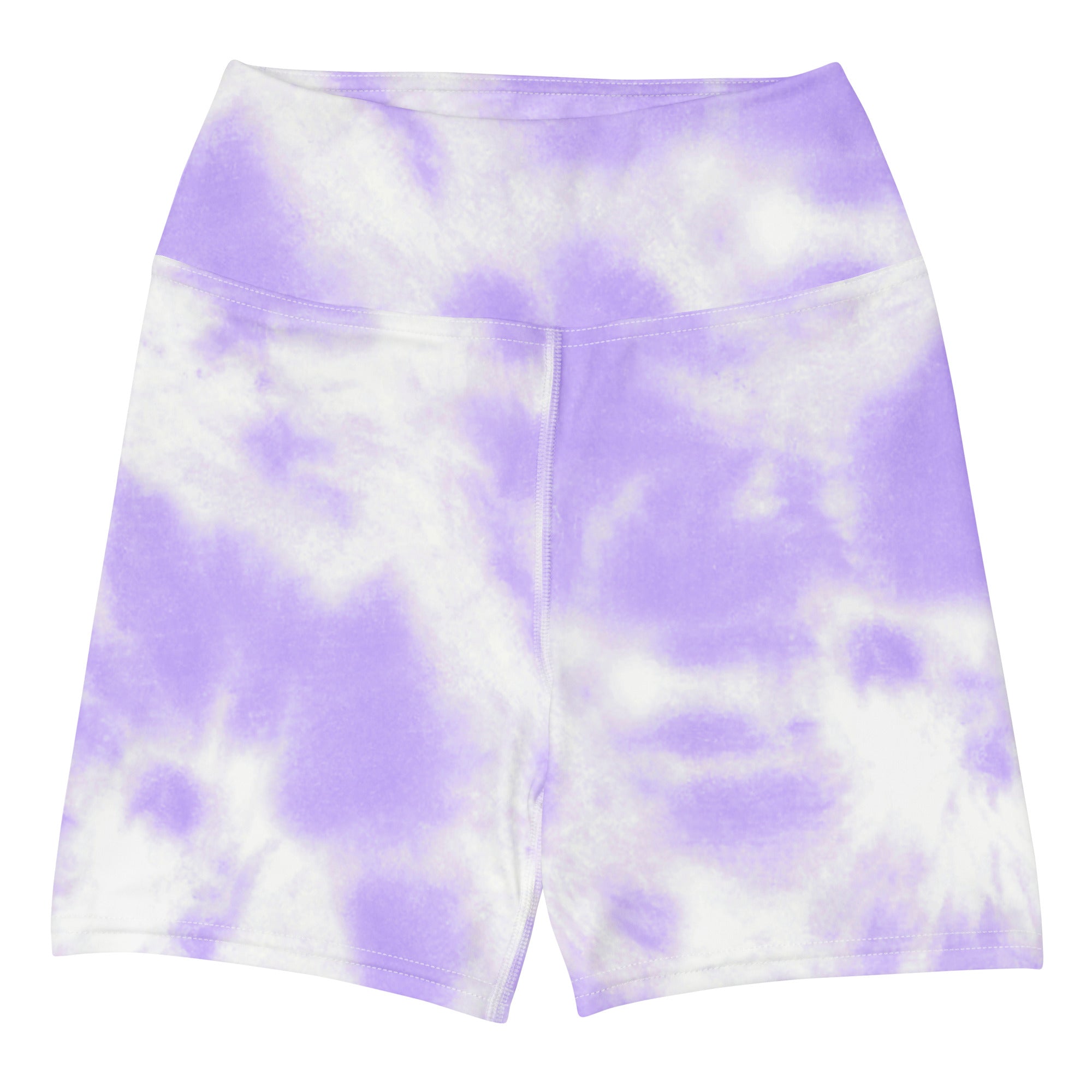 Women’s purple and white tie dye high waisted buttery soft bike shorts for yoga and active wear