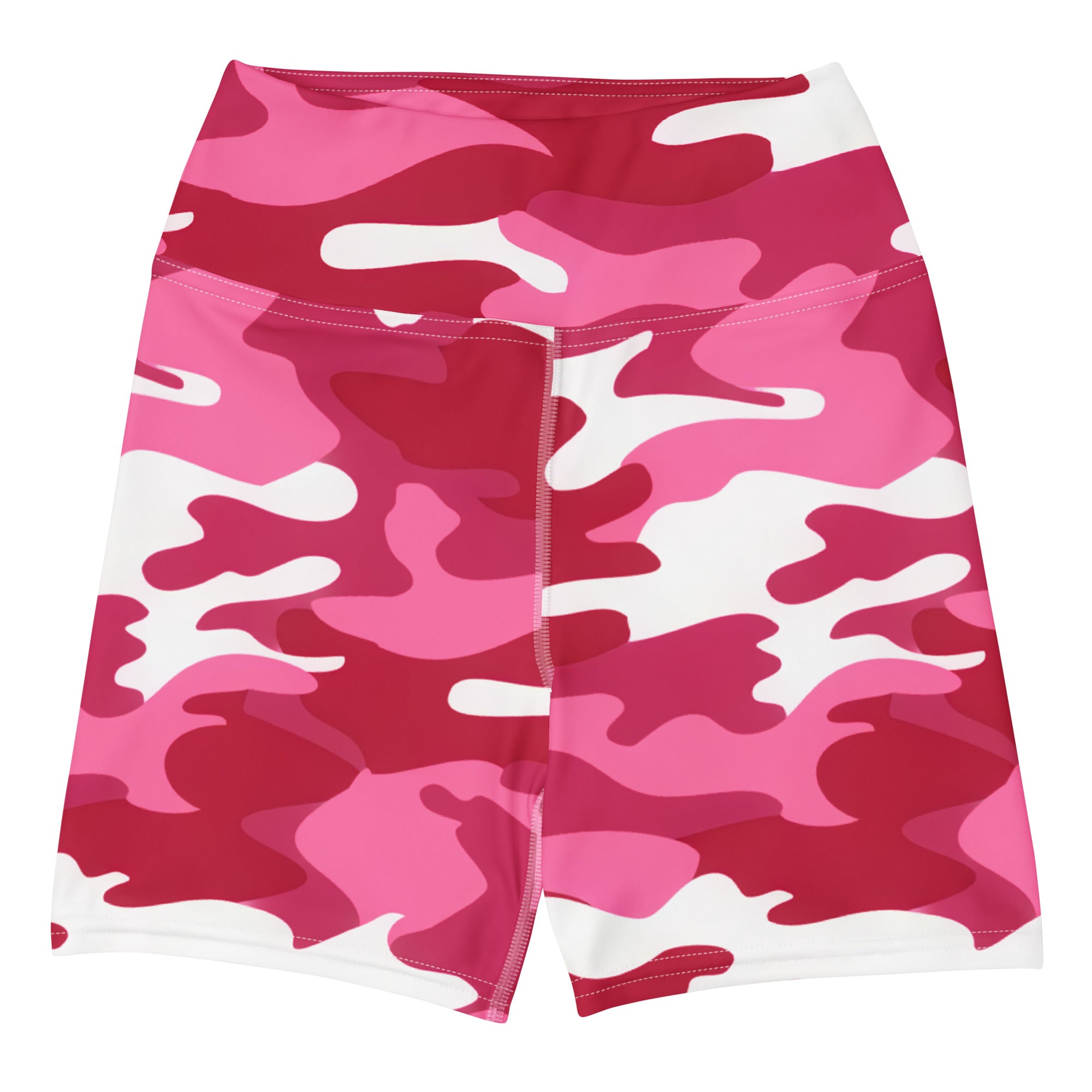 Women bright pink and white camouflage high waisted buttery soft yoga shorts designed for active wear