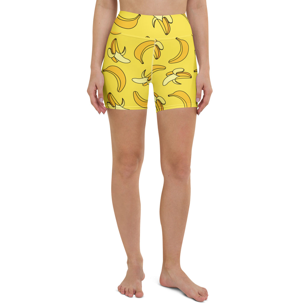 Women’s Yellow Banana Yoga Shorts – High Waisted Buttery Soft Active Pants