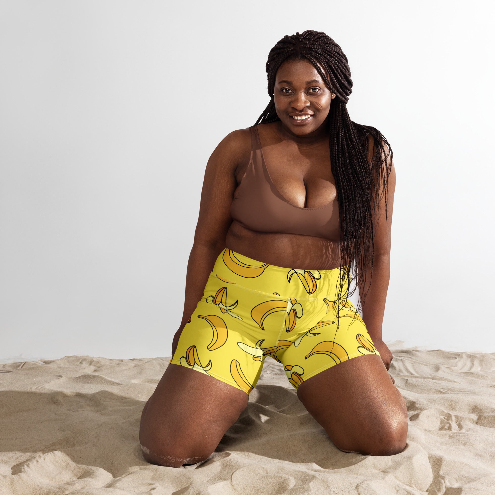 Women’s Yellow Banana Yoga Shorts – High Waisted Buttery Soft Active Pants