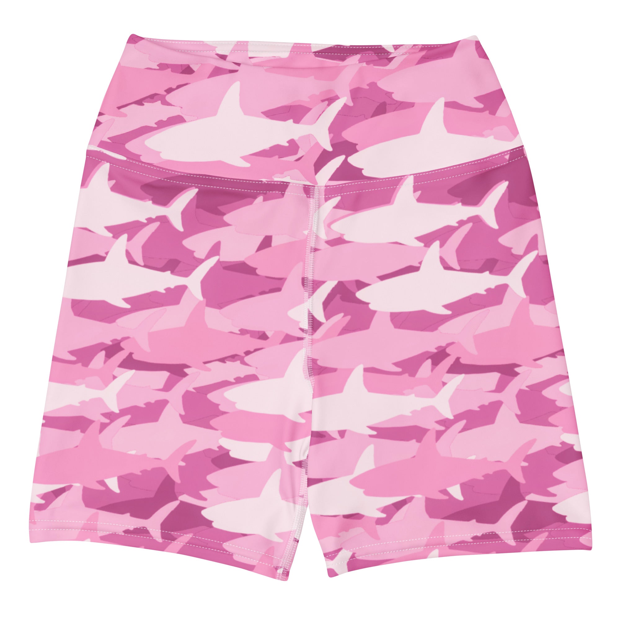 Women’s pink and white shark camouflage high waisted yoga shorts buttery soft activewear pants