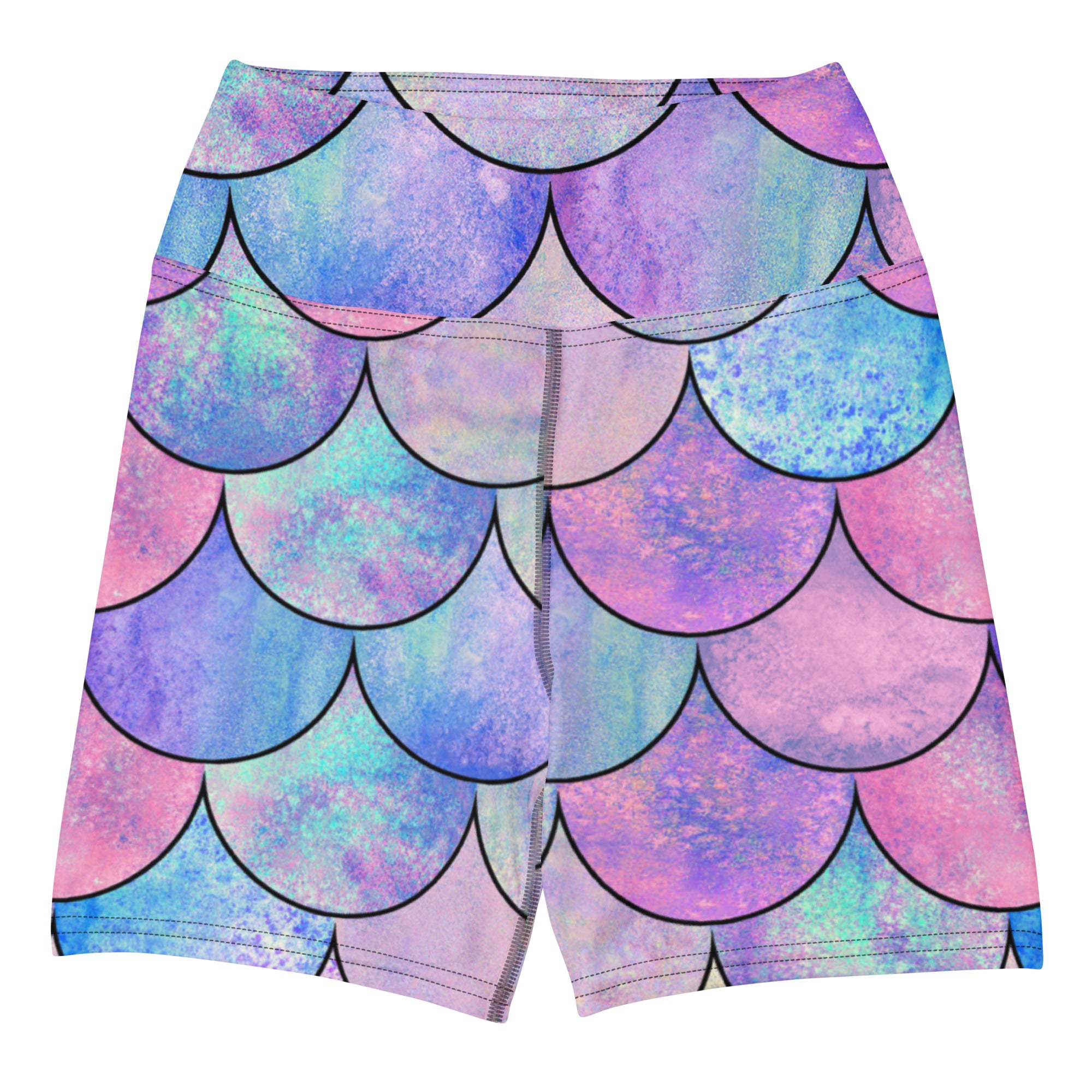 Women’s Pastel Mermaid Yoga Shorts – High Waisted Buttery Soft Active Pants