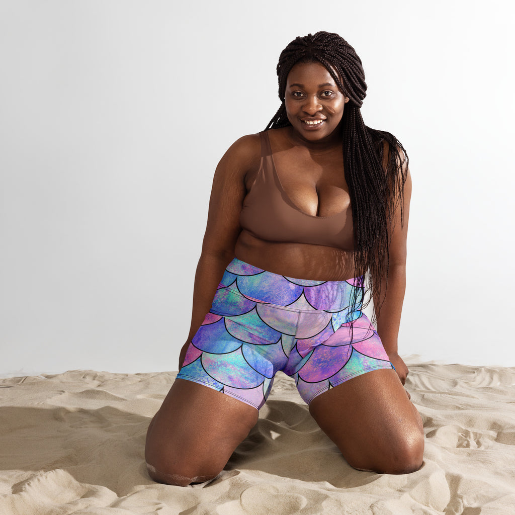 Women’s Pastel Mermaid Yoga Shorts – High Waisted Buttery Soft Active Pants