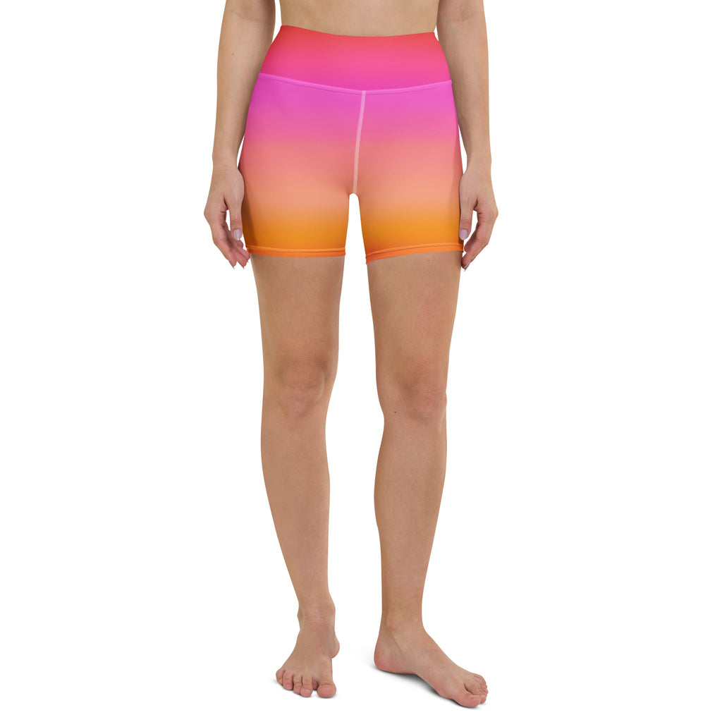 Women’s Sunset Ombre Yoga Shorts – High Waisted Buttery Soft Active Pants
