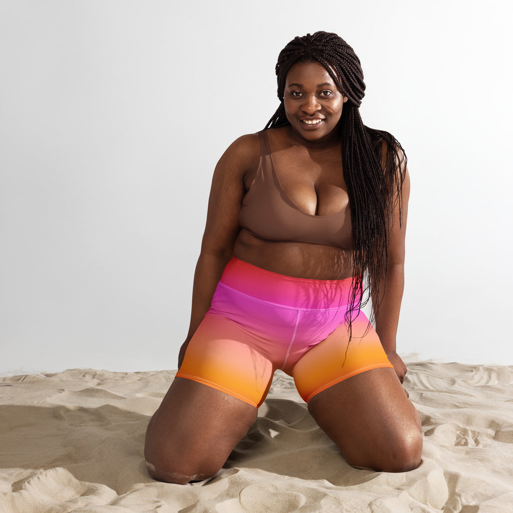 Women’s Sunset Ombre Yoga Shorts – High Waisted Buttery Soft Active Pants