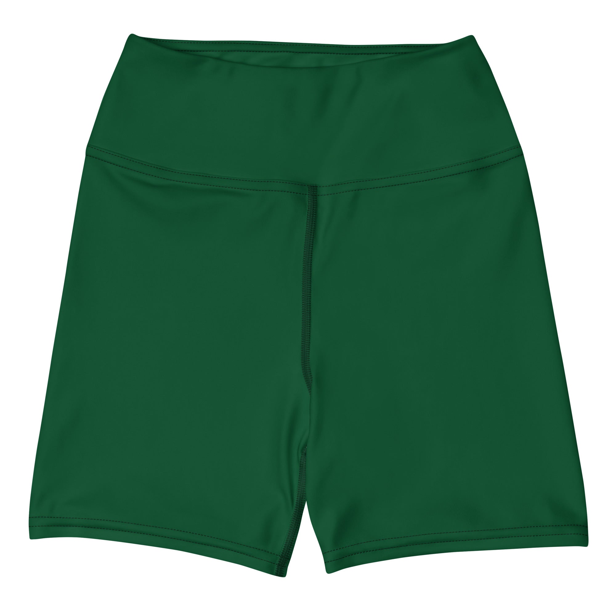 Women’s dark green high waisted buttery soft yoga shorts with smooth stretchy fabric and central zipper detail