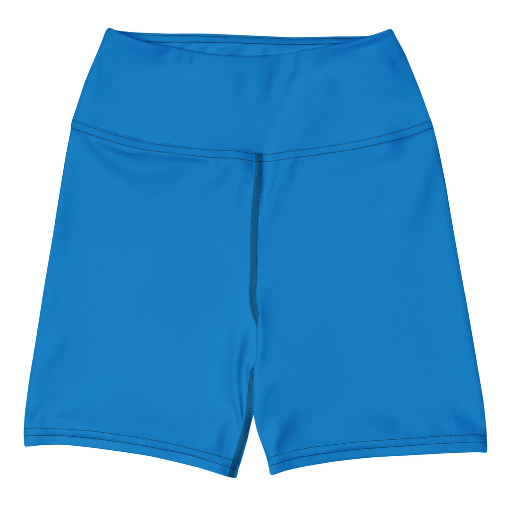 Women’s buttery soft cobalt blue high waisted yoga shorts with smooth stretchy fabric and matching seam detailing