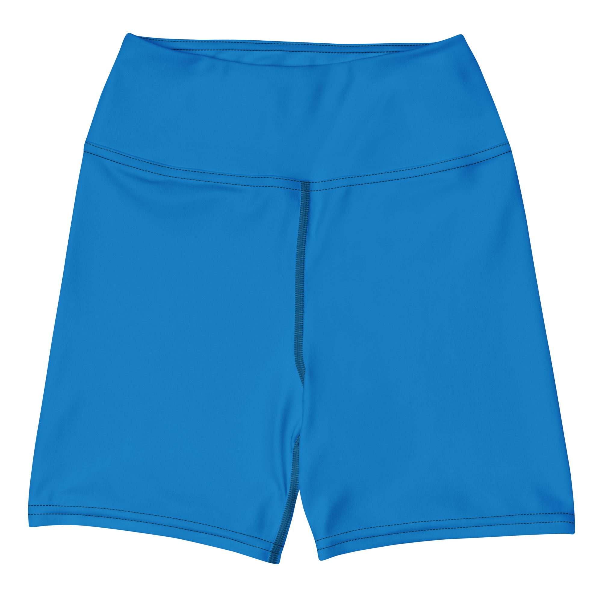 Women’s buttery soft cobalt blue high waisted yoga shorts with smooth stretchy fabric and matching seam detailing
