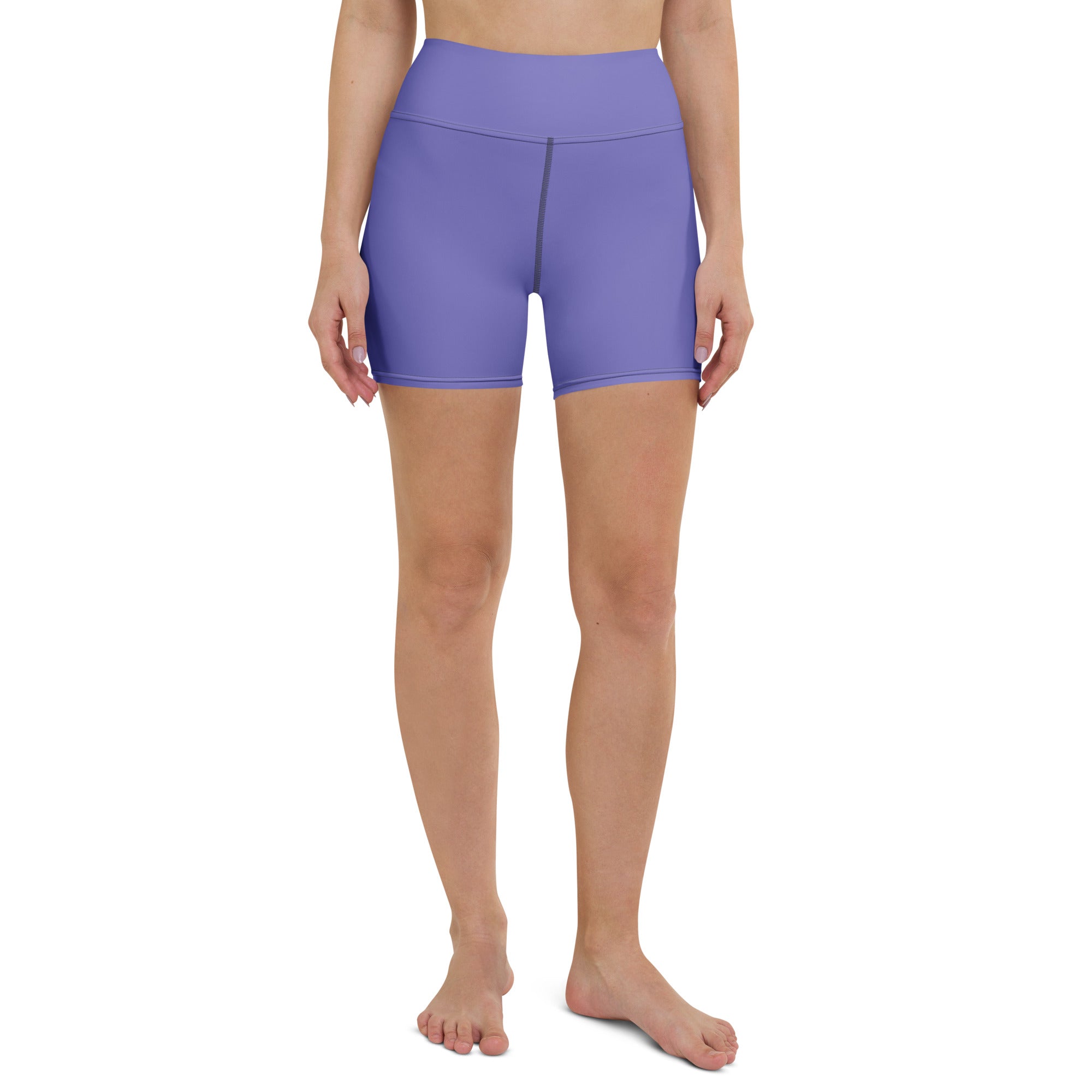 Women’s buttery soft purple high waisted yoga shorts with smooth stretchy fabric and seamless construction